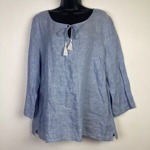 HIHO Tortola BVI Womens L Linen Tunic Top 
lagenlook tassel neck tie